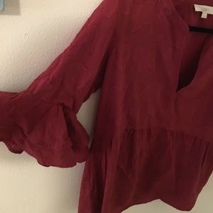 Bell Sleeved Maroon 3/4 Sleeve Top- LOFT